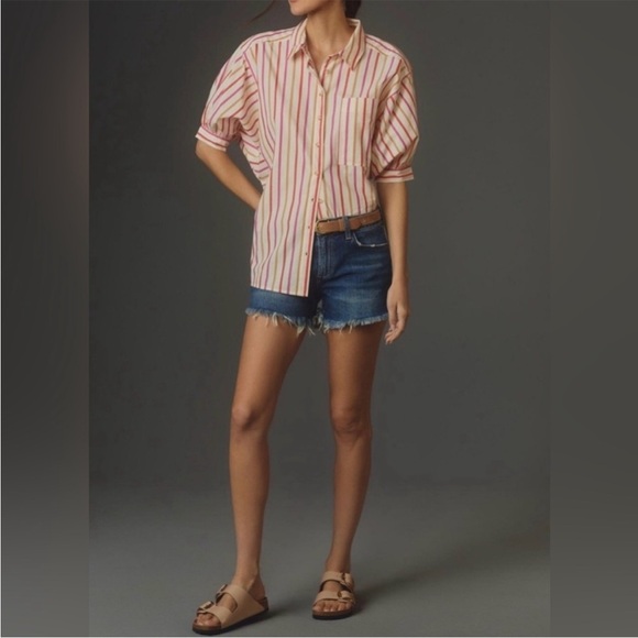 Anthropologie Pilcro Painter Striped Button Down Oversized Top - Picture 1 of 12